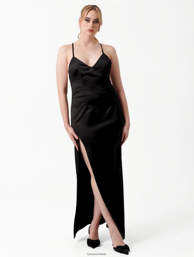 Nana's Azzurra Maxikleid aus Satin Schwarz FJ6J8D11