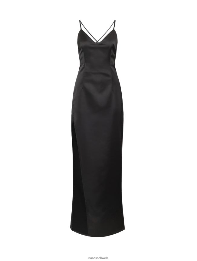 Nana's Azzurra Maxikleid aus Satin Schwarz FJ6J8D11