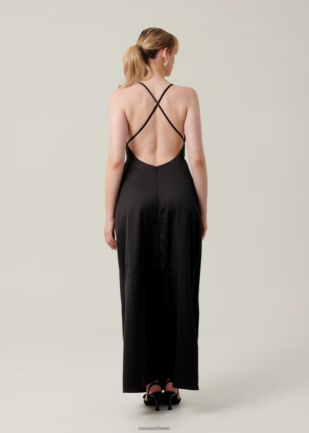 Nana's Azzurra Maxikleid aus Satin Schwarz FJ6J8D11