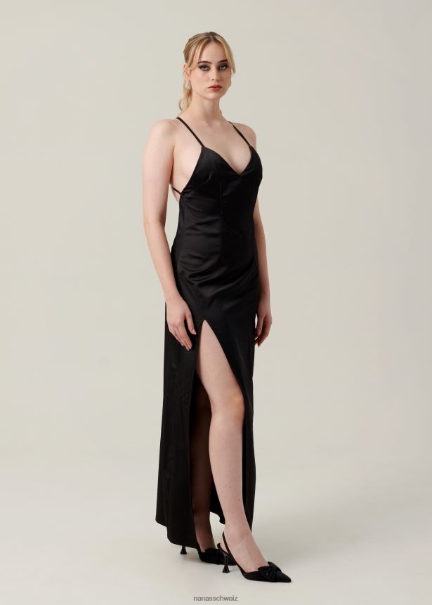 Nana's Azzurra Maxikleid aus Satin Schwarz FJ6J8D11