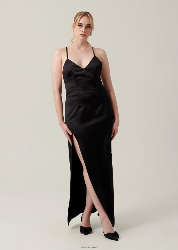 Nana's Azzurra Maxikleid aus Satin Schwarz FJ6J8D11